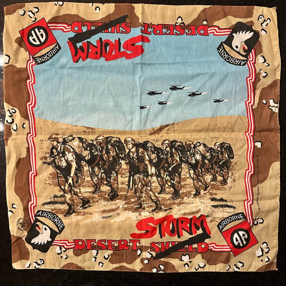 Vintage Desert Shield/Storm Airborne Bandana Fabric Military Veteran USA